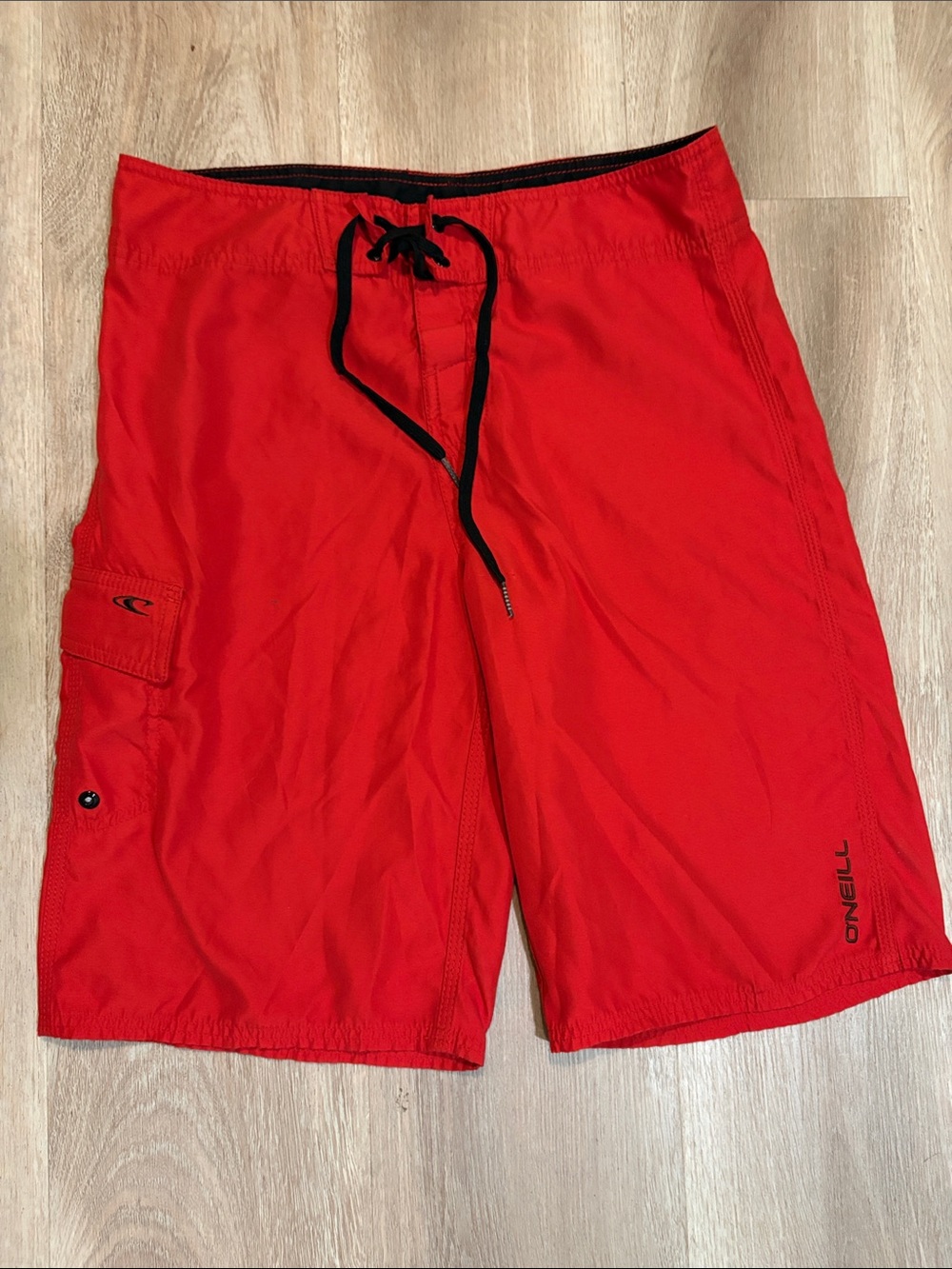 O'Neill Men's Red Swim Boardshorts with Black Drawstring Size 29